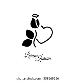 Web line icon. Rose and heart. Valentine's Day.