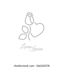 Web line icon. Rose and heart. Valentine's Day.