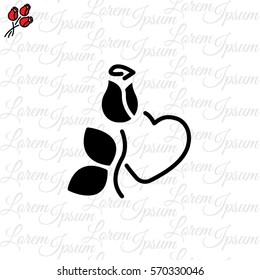 Web line icon. Rose and heart. Valentine's Day.