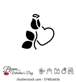 Web line icon. Rose and heart. Valentine's Day.