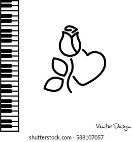 Web line icon. Rose and heart. Valentine's Day.