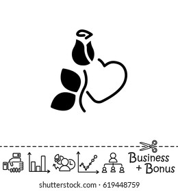 Web line icon. Rose and heart. Valentine's Day.