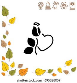 Web line icon. Rose and heart. Valentine's Day.
