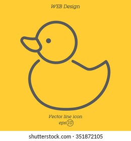 Web line icon. Rubber duck, baby toy