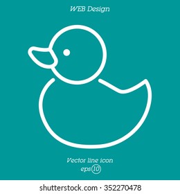 Web line icon. Rubber duck, baby toy