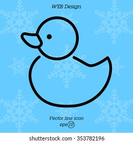 Web line icon. Rubber duck, baby toy