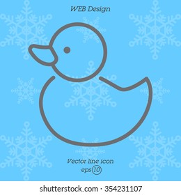 Web line icon. Rubber duck, baby toy