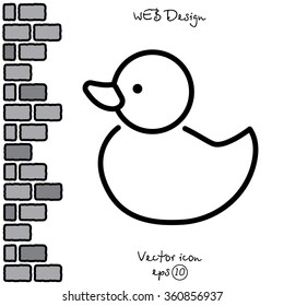 Web line icon. Rubber duck, baby toy