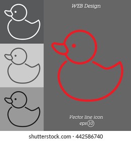 Web line icon. Rubber duck, baby toy