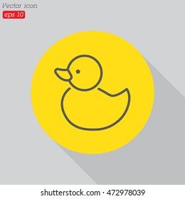 Web line icon. Rubber duck, baby toy