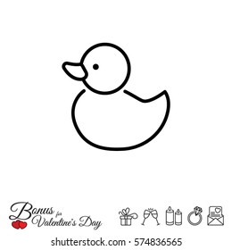 Web line icon. Rubber duck, baby toy