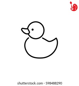 Web line icon. Rubber duck, baby toy