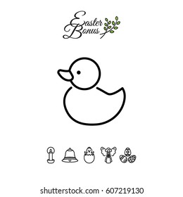 Web line icon. Rubber duck, baby toy