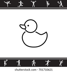Web line icon. Rubber duck, baby toy
