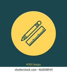 Web line icon. Ruler and pen, stationery