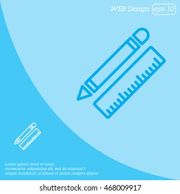 Web line icon. Ruler and pen, stationery