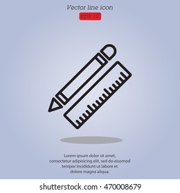 Web line icon. Ruler and pen, stationery