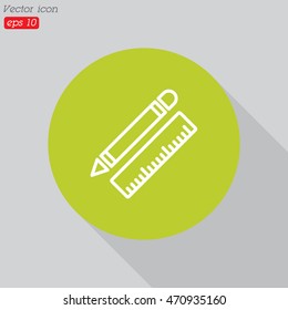 Web line icon. Ruler and pen, stationery