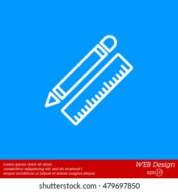 Web line icon. Ruler and pen, stationery