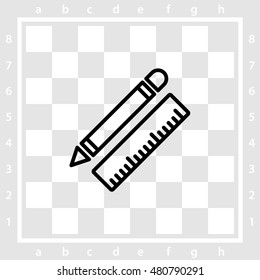 Web line icon. Ruler and pen, stationery