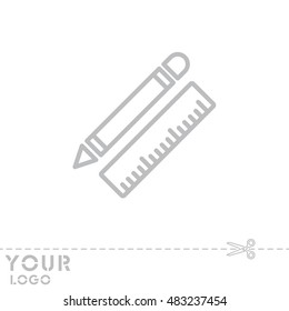 Web line icon. Ruler and pen, stationery