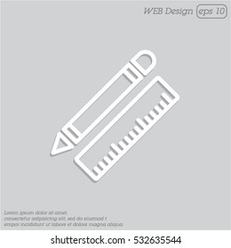 Web line icon. Ruler and pen, stationery