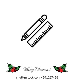 Web line icon. Ruler and pen, stationery