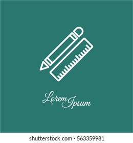 Web line icon. Ruler and pen, stationery