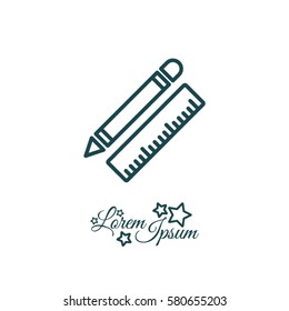 Web line icon. Ruler and pen, stationery