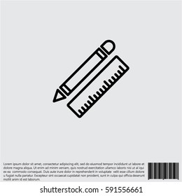Web line icon. Ruler and pen, stationery