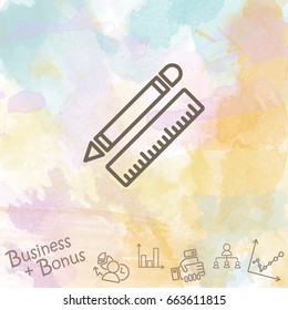 Web line icon. Ruler and pen, stationery