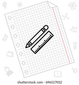Web line icon. Ruler and pen, stationery