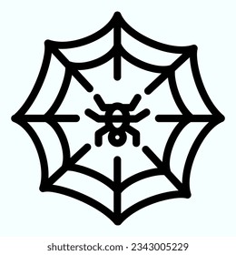 Web line icon. Scary net grid with spider in center. Halloween vector design concept, outline style pictogram on white use for and app. Eps 10.