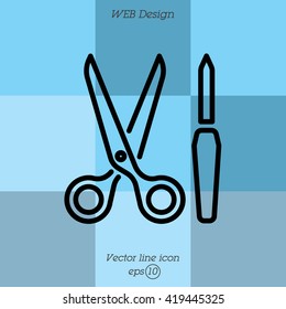 Web line icon. Scissors and nail file