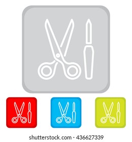 Web line icon. Scissors and nail file