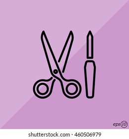 Web line icon. Scissors and nail file