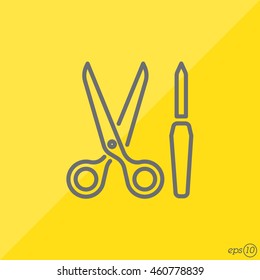 Web line icon. Scissors and nail file
