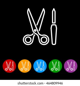 Web line icon. Scissors and nail file