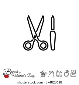 Web line icon. Scissors and nail file