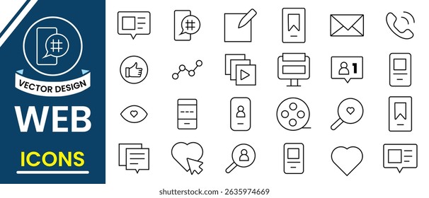 Web line icon set. Web design icon set. Collection of web design icon, UI, UX, drawing, graphic design line icons. Vector illustration.