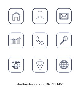 Web line icon set. Home, Profil, Mesage, Statistic, Phone, Search, Location, Web