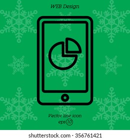 Web line icon. Smartphone with business graphs