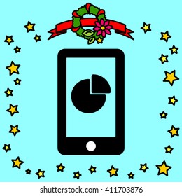 Web line icon. Smartphone with business graphs