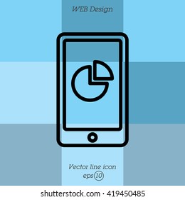 Web line icon. Smartphone with business graphs