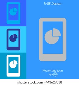 Web line icon. Smartphone with business graphs