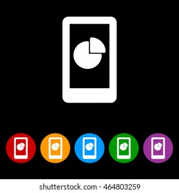 Web line icon. Smartphone with business graphs