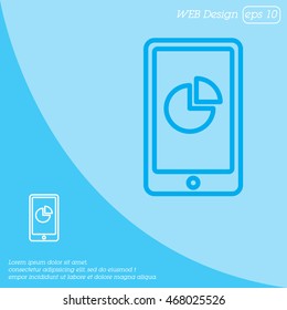 Web line icon. Smartphone with business graphs