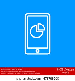 Web line icon. Smartphone with business graphs