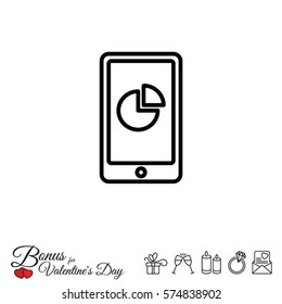 Web line icon. Smartphone with business graphs