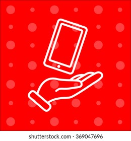 Web line icon. Smartphone in hand